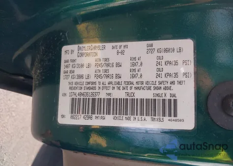 2003 Dodge Dakota Slt from USA, damaged, VIN 1D7HL48N63S126377